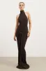 Fine Knit Gathered Halter Neck Maxi Dress - Carob Shimmer sold by Because of Alice
