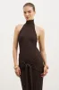 Fine Knit Gathered Halter Neck Maxi Dress - Carob Shimmer sold by Because of Alice