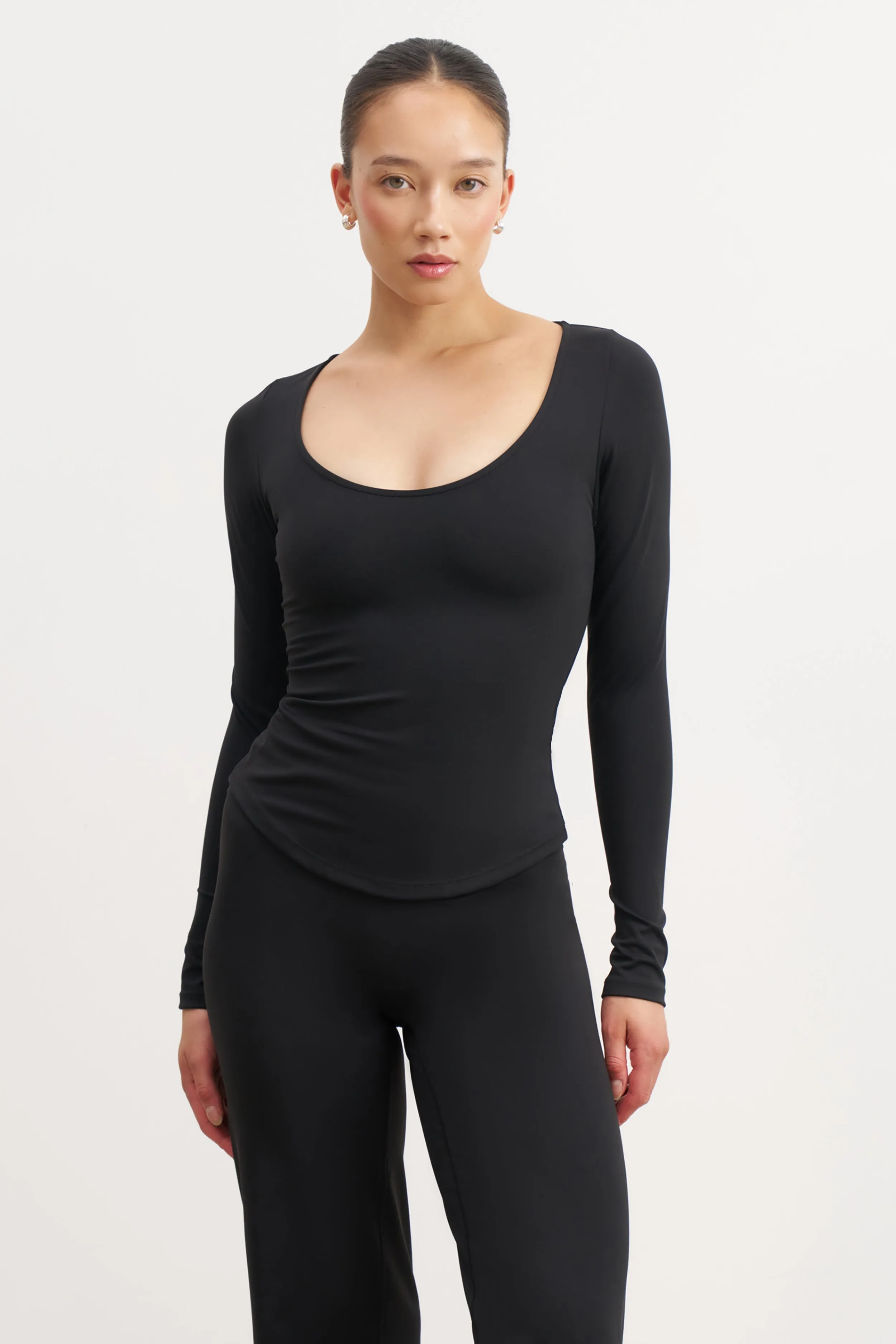 Base Sculpting Scoop Neck Long Sleeve Top - Black sold by Because of Alice