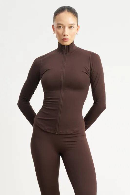 Base Sculpting Zip Up Jacket - Carob sold by Because of Alice