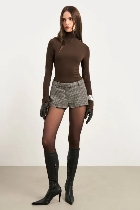 Tailored Mid Rise Micro Shorts - Houndstooth sold by Because of Alice