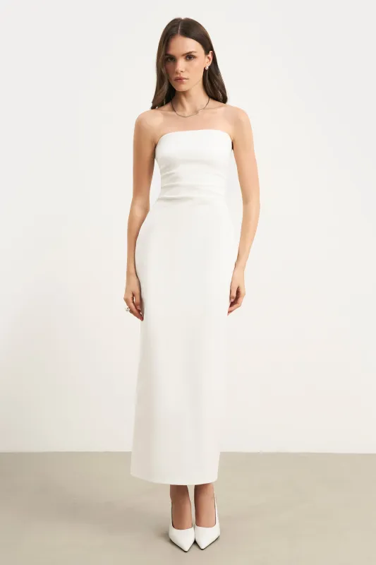 Strapless Ruched Midaxi Dress - White sold by Because of Alice