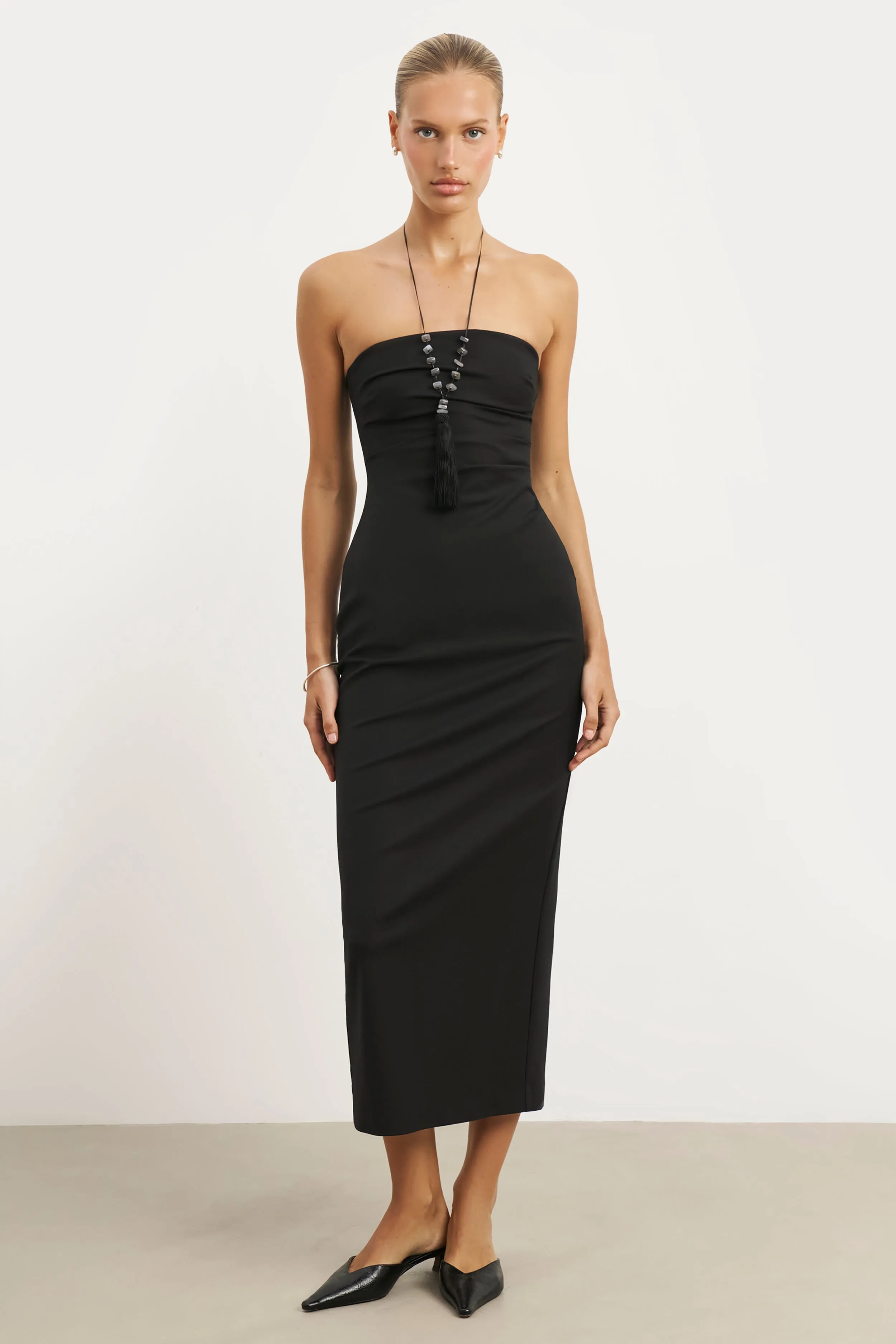 Strapless Ruched Midaxi Dress - Black sold by Because of Alice