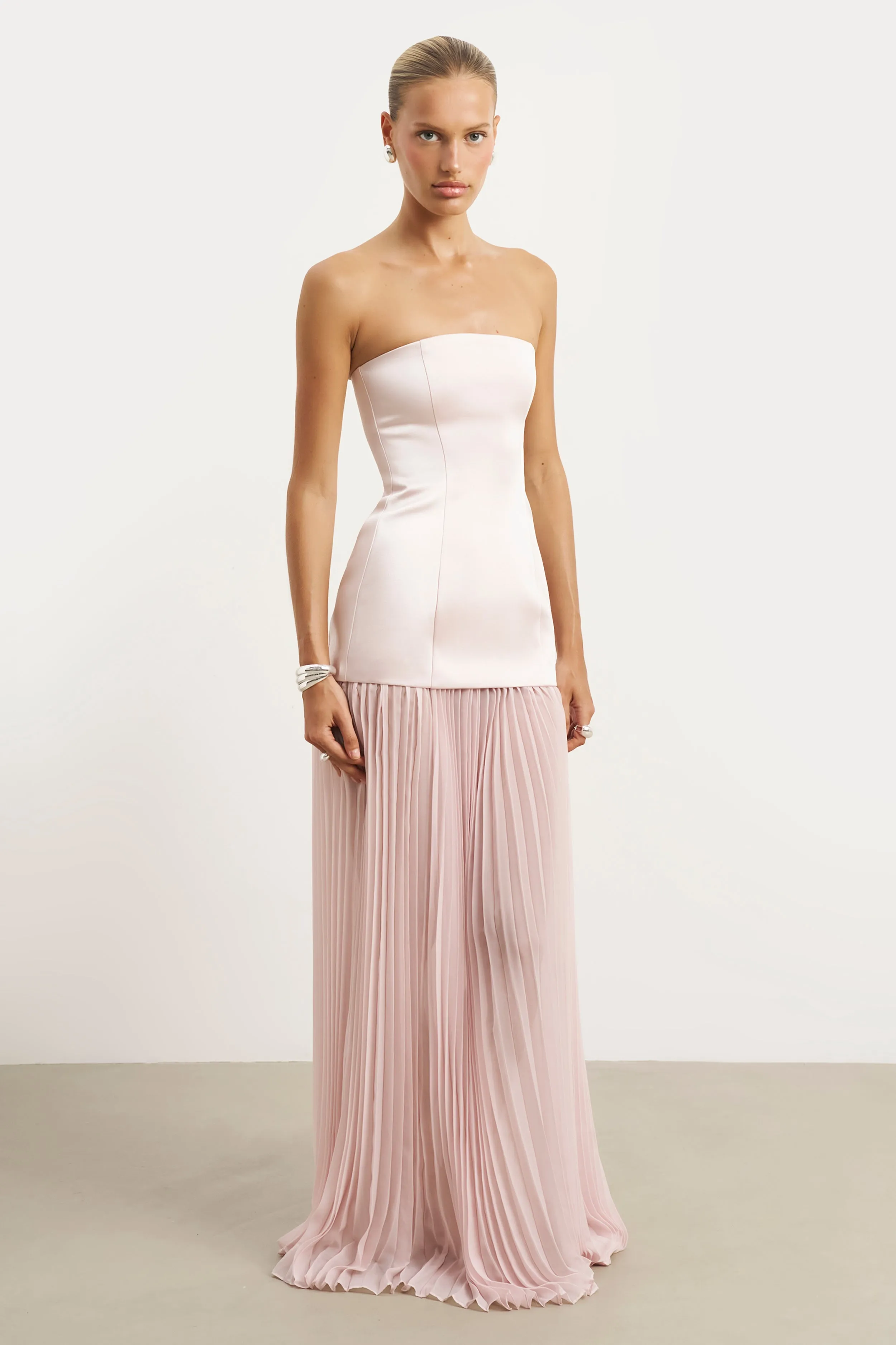 Satin Structured Bodice Gown - Blush sold by Because of Alice