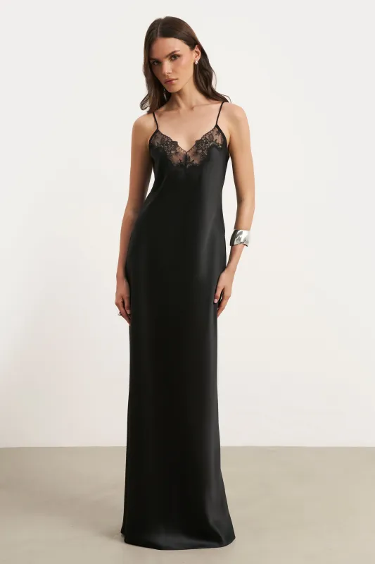 Satin Lace Detail Camisole Maxi Dress - Black sold by Because of Alice