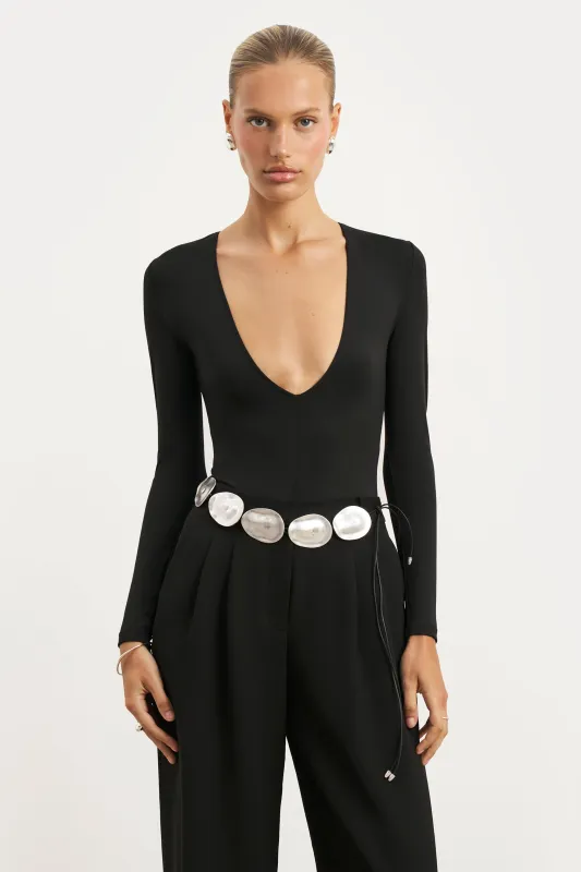 Longsleeve V Neck Plunge Bodysuit - Black sold by Because of Alice