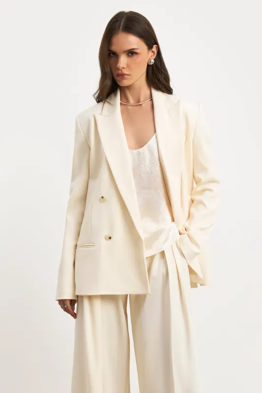 Dropped Waist Double Breasted Blazer - Cream sold by Because of Alice