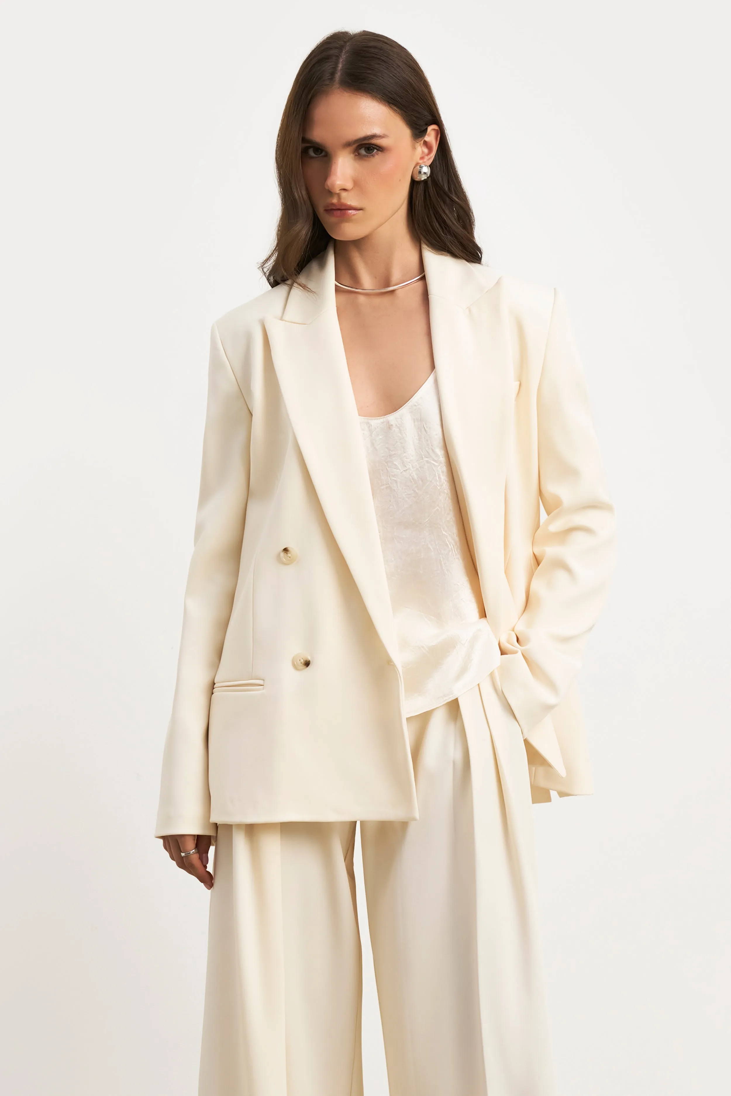 Dropped Waist Double Breasted Blazer - Cream sold by Because of Alice