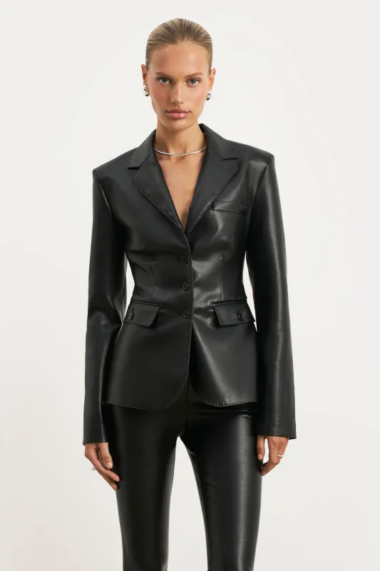 Cinched Waist Leather Blazer - Black sold by Because of Alice