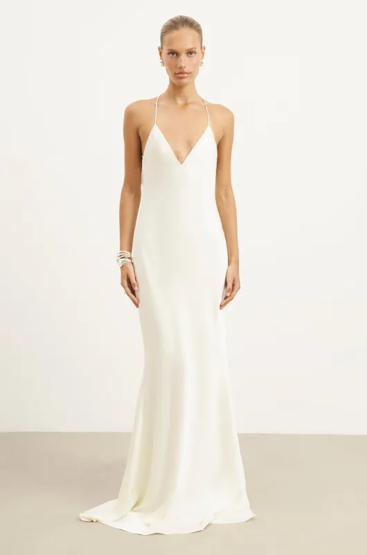 Satin Slinky Cowl Back Gown - Ivory sold by Because of Alice