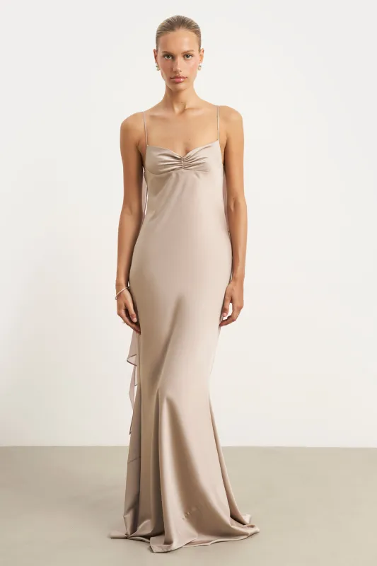Ruched Bust Satin Slip Dress - Taupe sold by Because of Alice