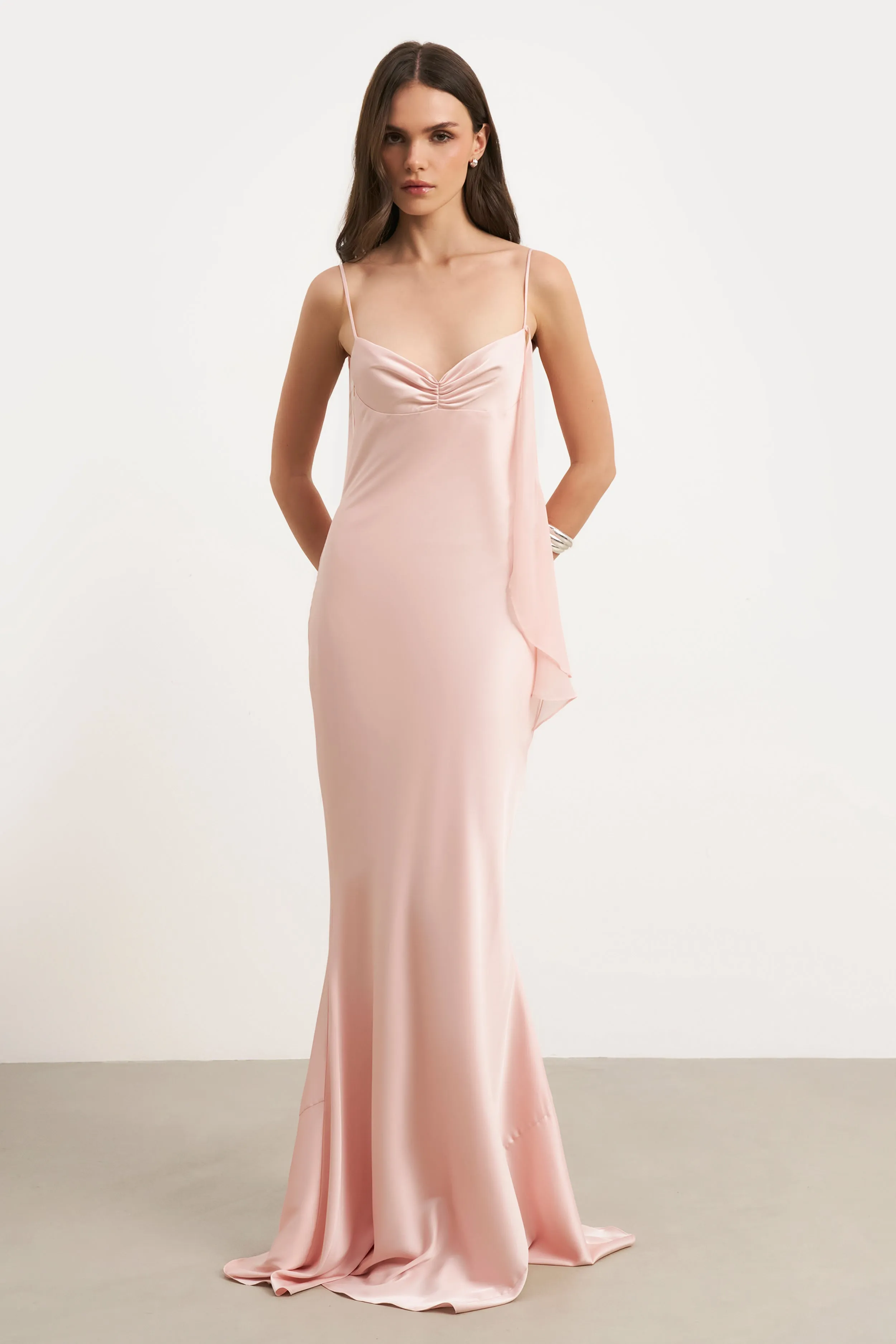 Ruched Bust Satin Slip Dress - Blush sold by Because of Alice
