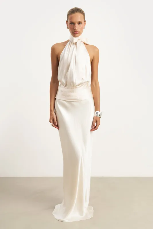 Crushed Satin Bias Cut Maxi Skirt - Champagne sold by Because of Alice