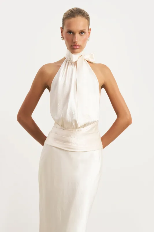 Crushed Satin Backless Halterneck Top - Champagne sold by Because of Alice