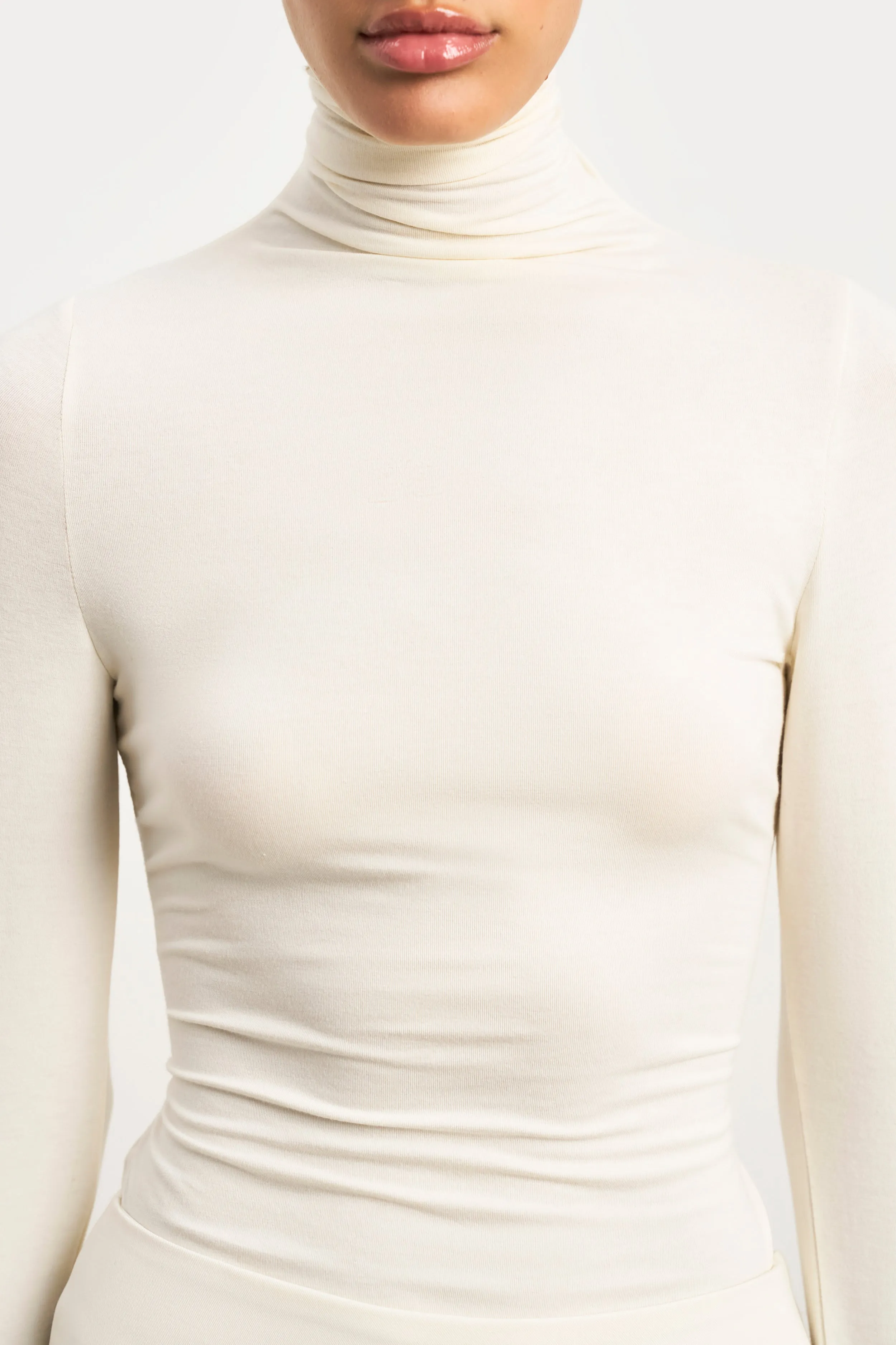Semi Sheer High Neck Longsleeve Top - Cream sold by Because of Alice product image thumbnail 4