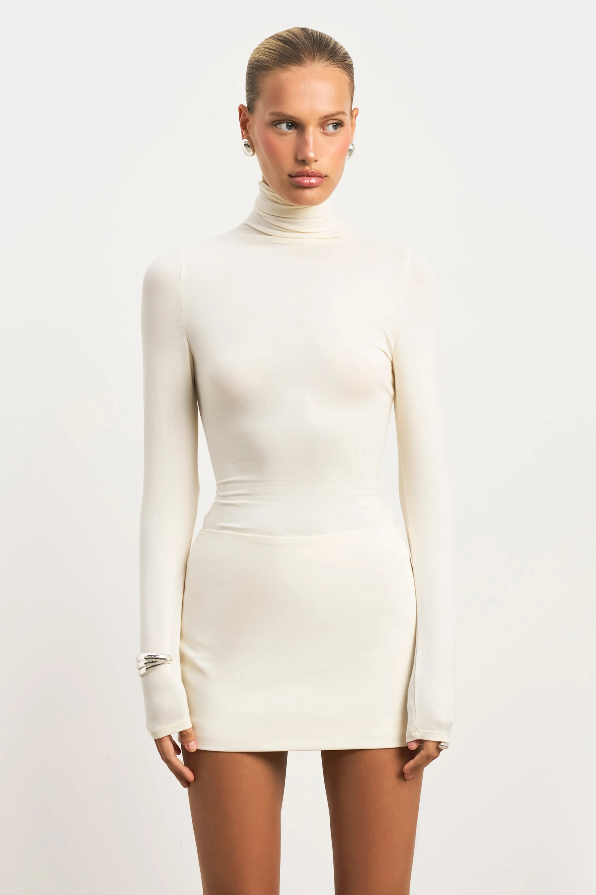 Semi Sheer High Neck Longsleeve Top - Cream sold by Because of Alice