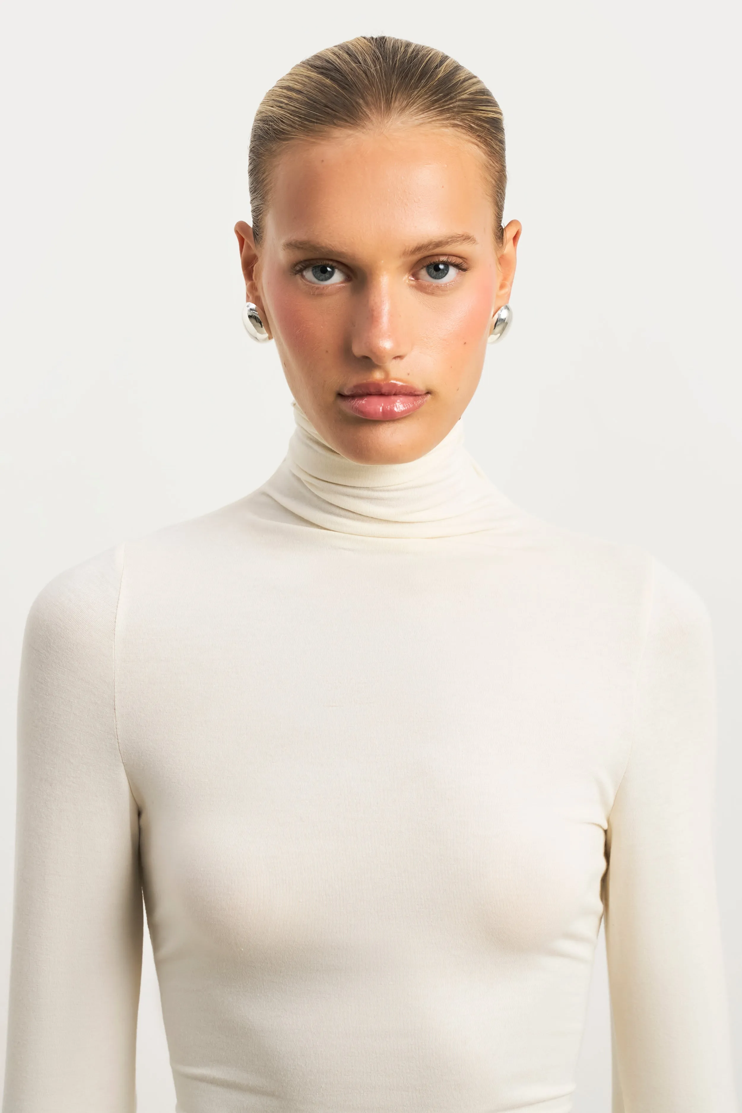 Semi Sheer High Neck Longsleeve Top - Cream sold by Because of Alice product image thumbnail 2