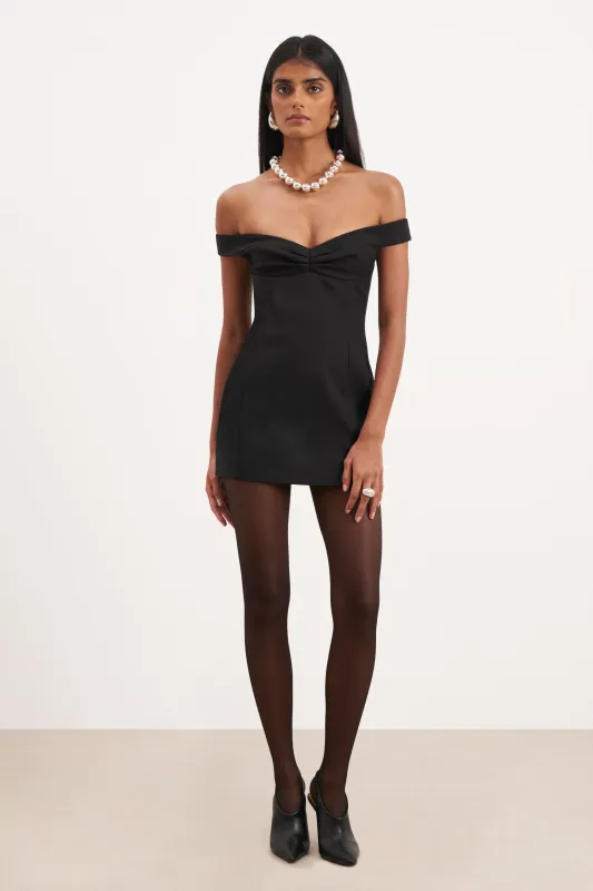 Tailored Ruched Bardot Mini Dress - Black sold by Because of Alice