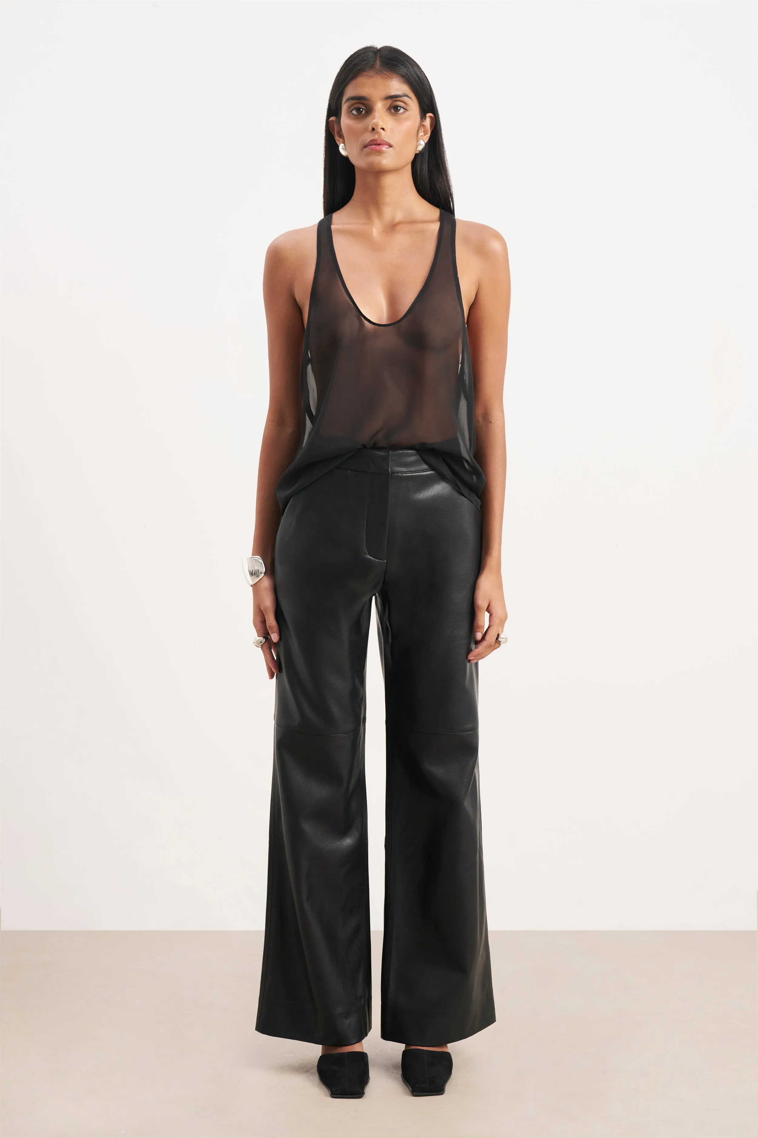 Tailored Leather Wide Leg Trousers - Black sold by Because of Alice product image thumbnail 4