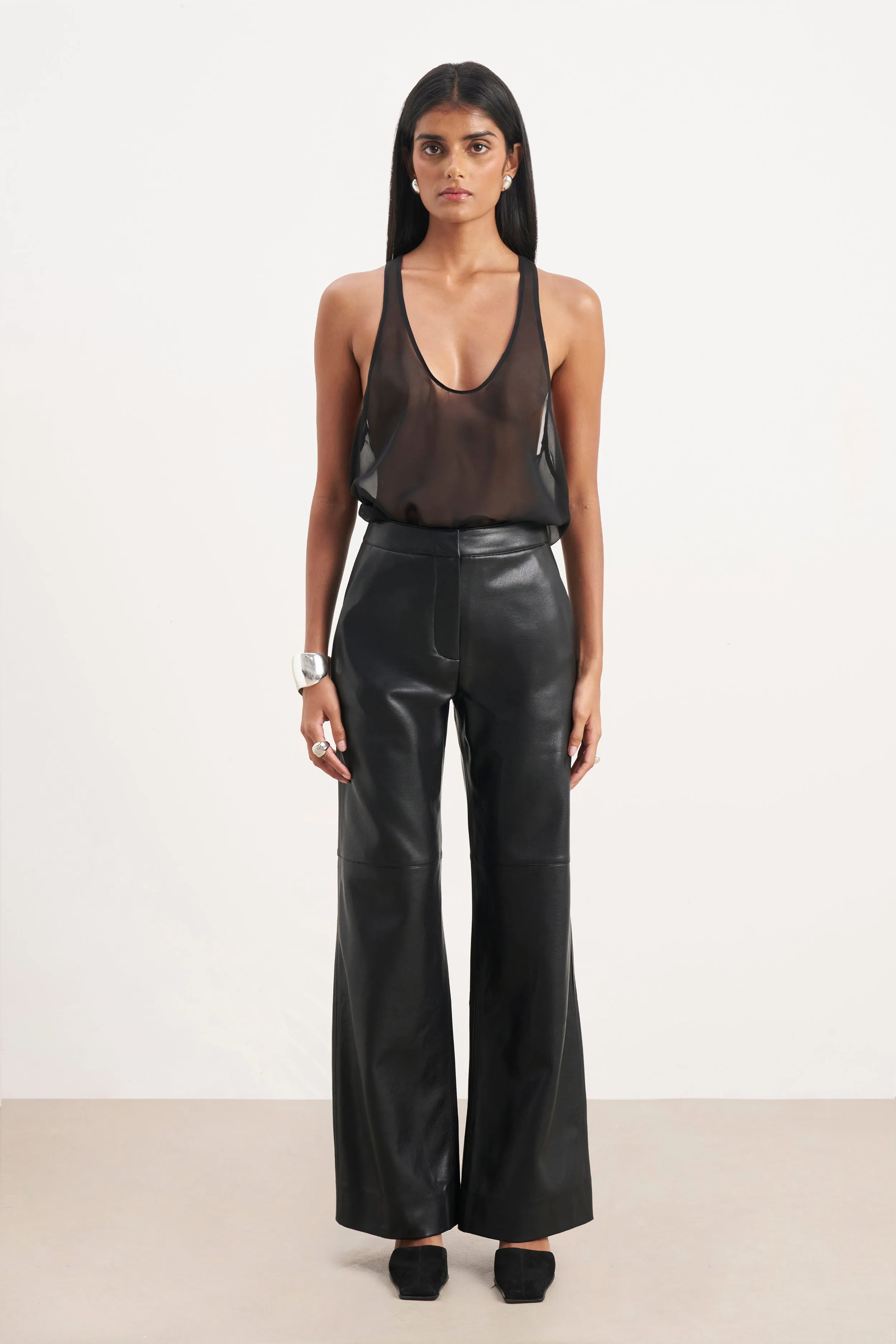 Tailored Leather Wide Leg Trousers - Black sold by Because of Alice