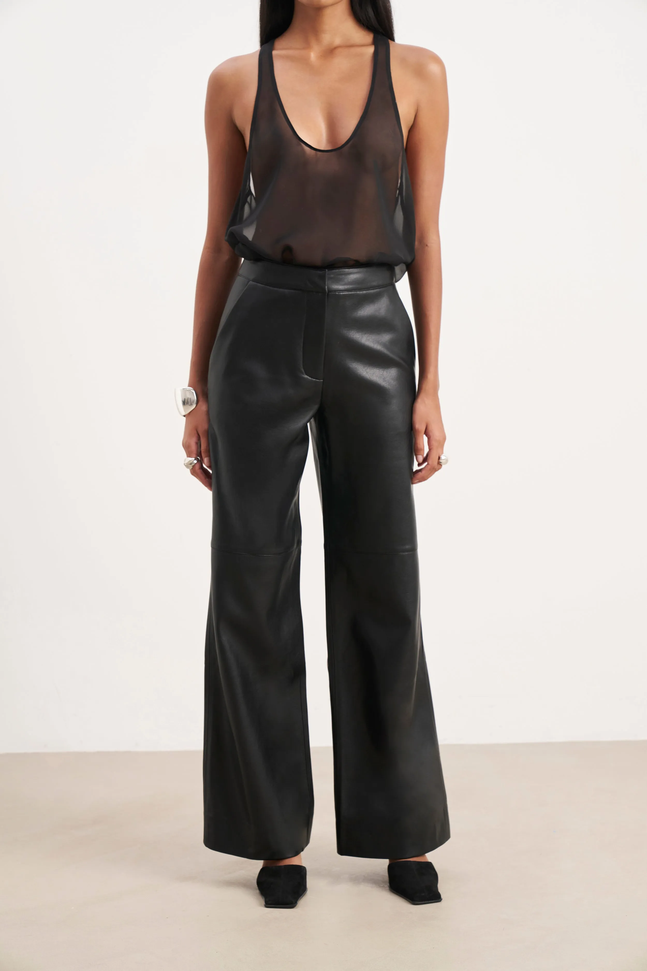 Tailored Leather Wide Leg Trousers - Black sold by Because of Alice product image thumbnail 2