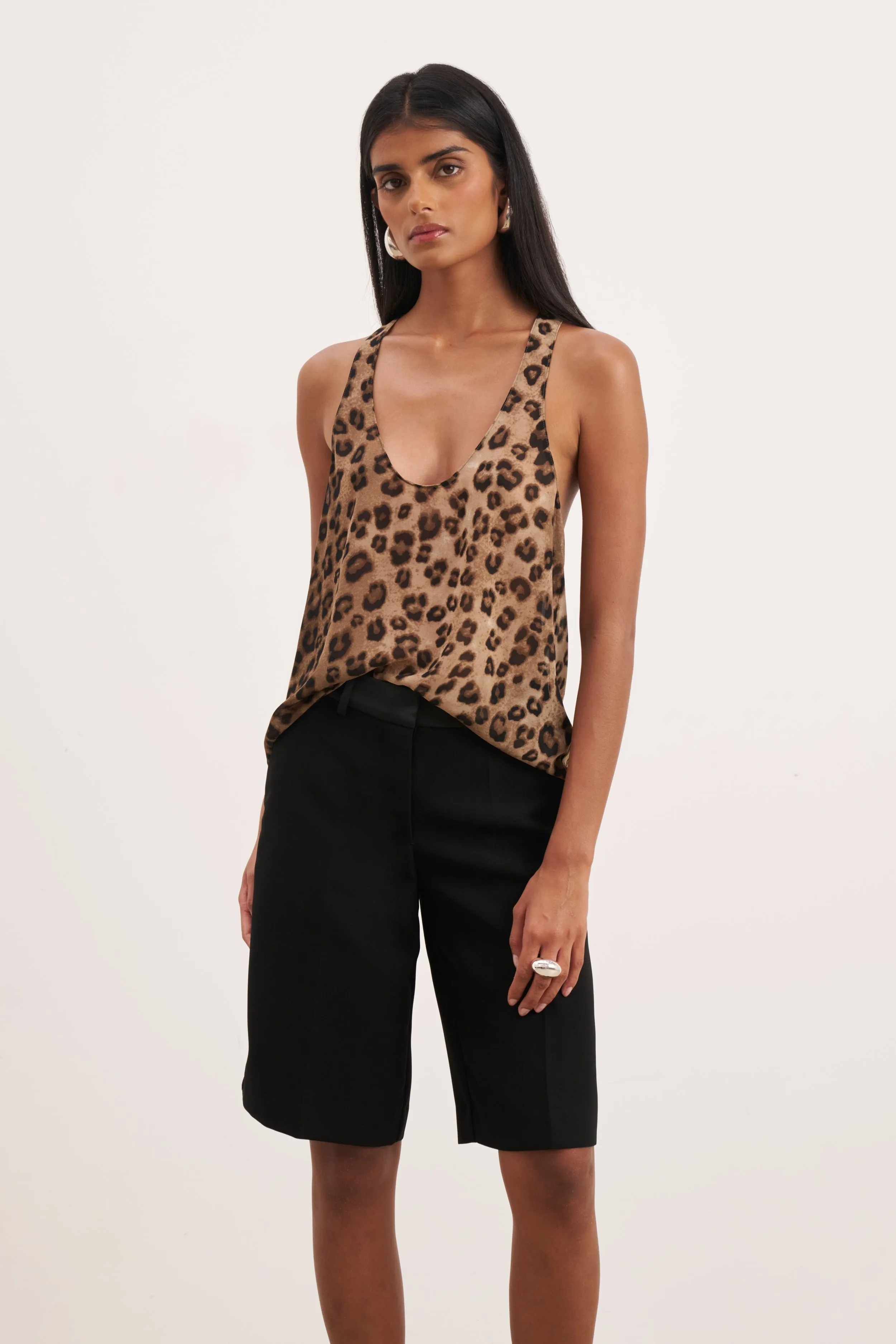 Sheer Plunge U Neck Tank Top - Leopard Print sold by Because of Alice product image thumbnail 2