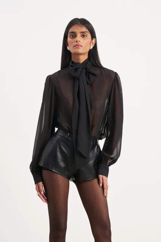 Sheer Chiffon Tie Neck Blouse - Black sold by Because of Alice