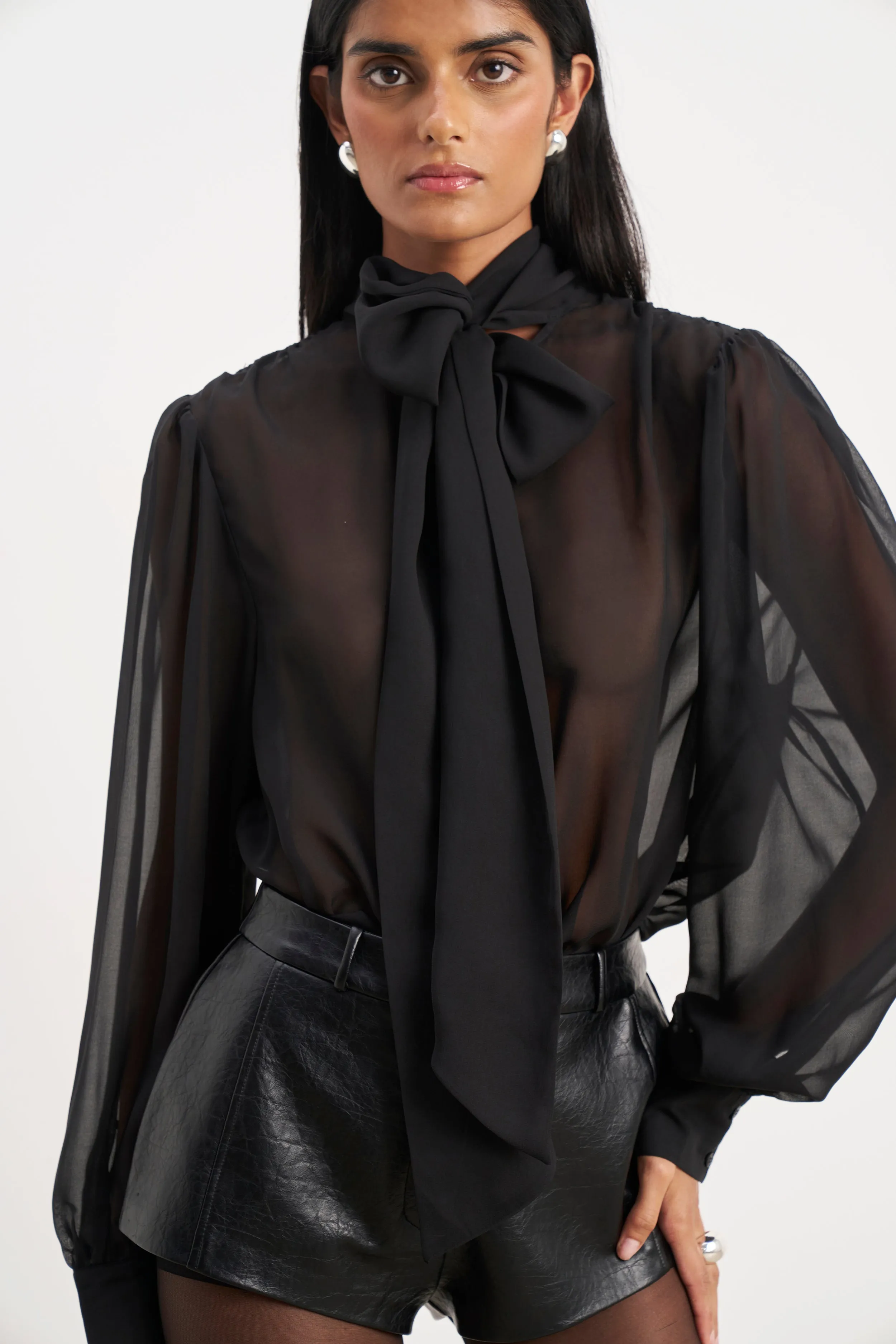 Sheer Chiffon Tie Neck Blouse - Black sold by Because of Alice product image thumbnail 5
