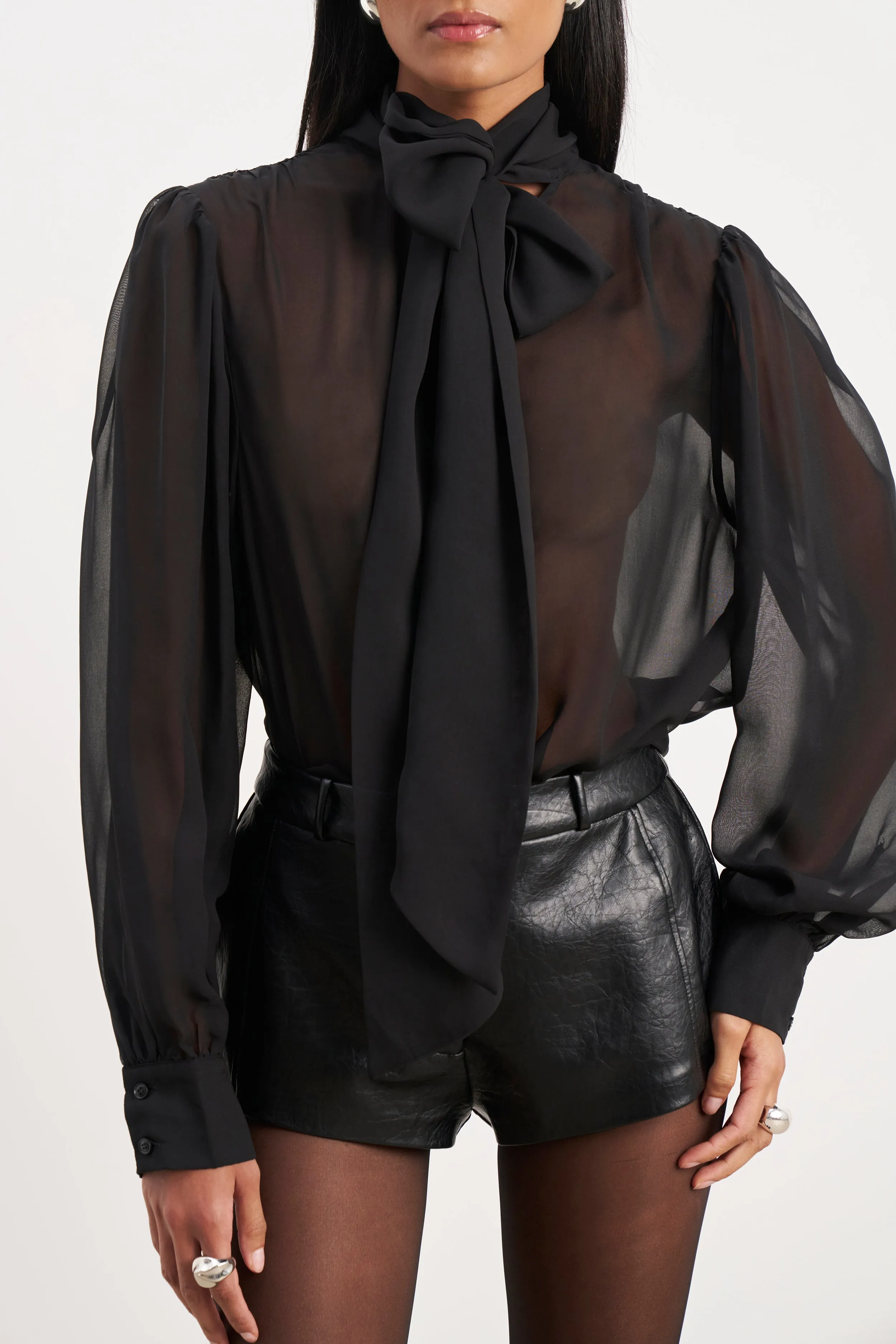 Sheer Chiffon Tie Neck Blouse - Black sold by Because of Alice product image thumbnail 3