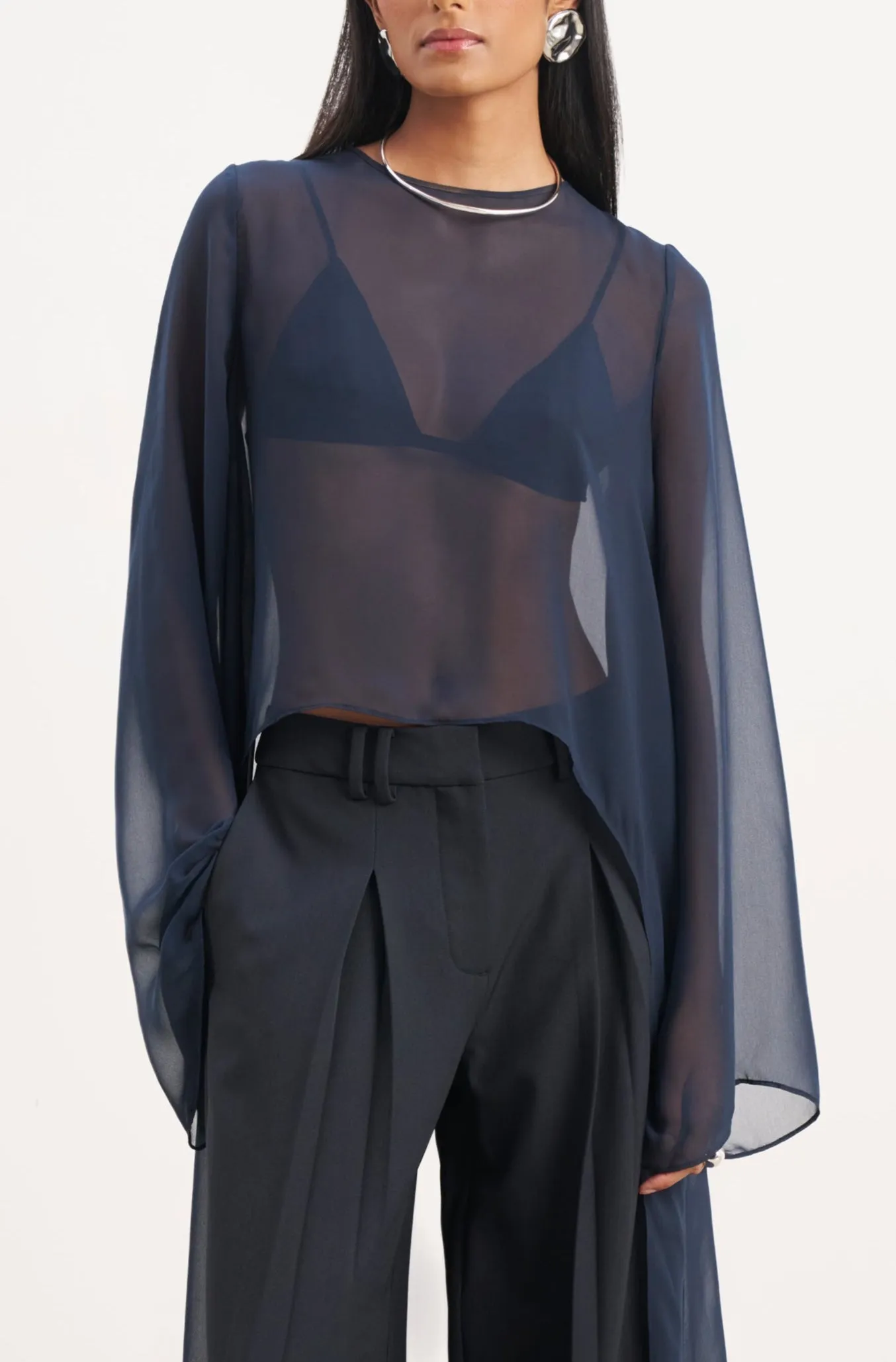 Sheer Chiffon Cape Blouse - Navy sold by Because of Alice product image thumbnail 4