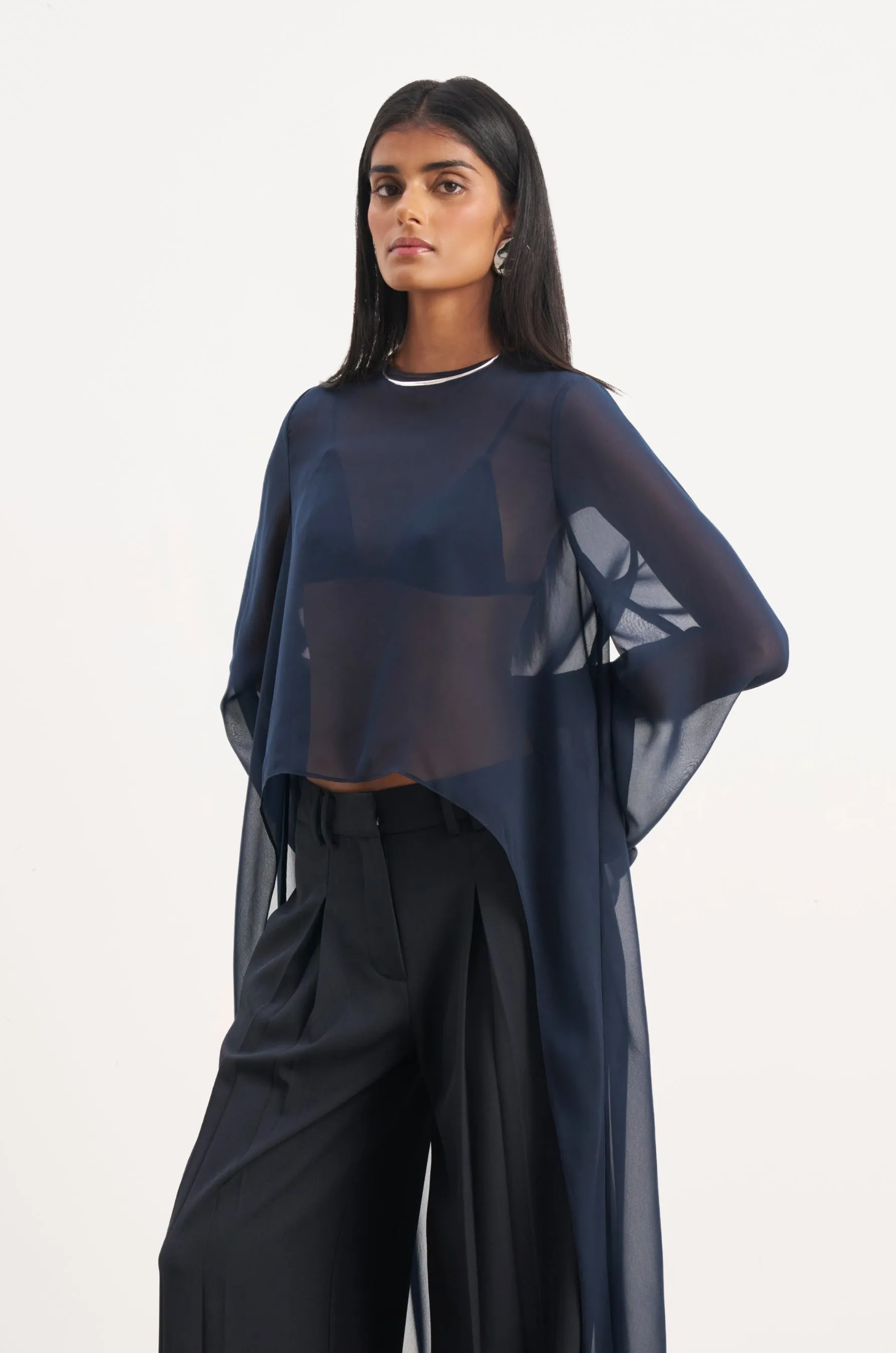 Sheer Chiffon Cape Blouse - Navy sold by Because of Alice product image thumbnail 5