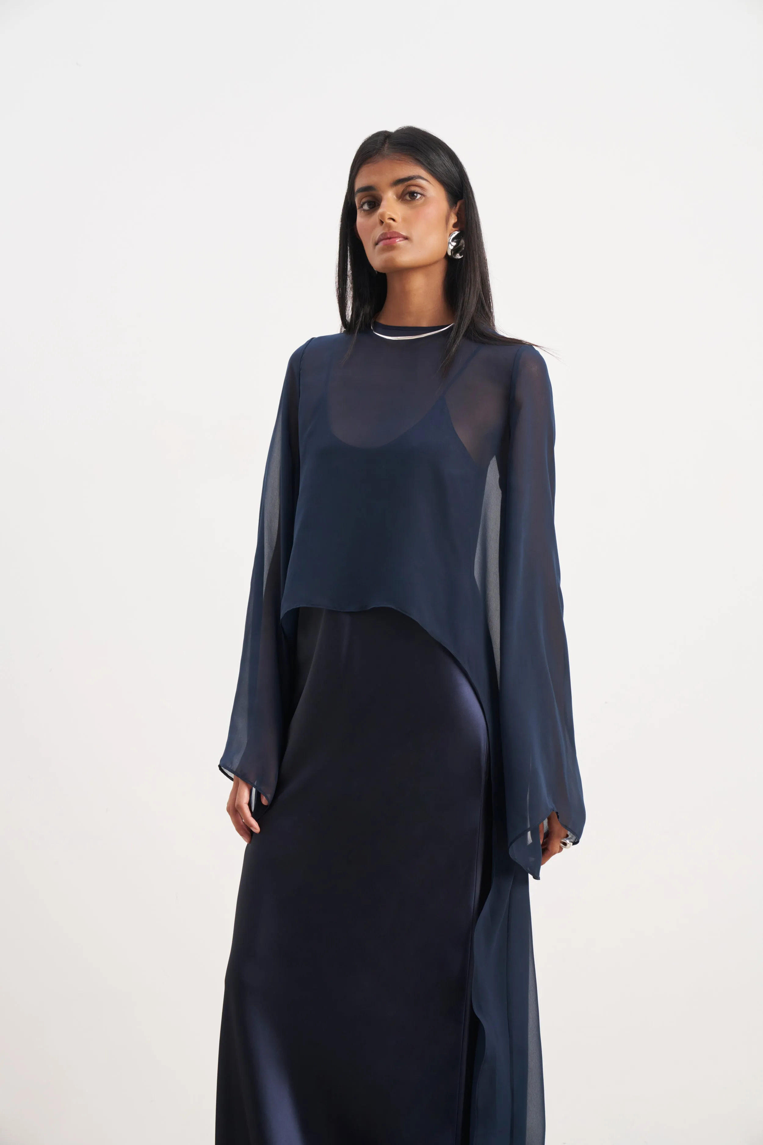 Sheer Chiffon Cape Blouse - Navy sold by Because of Alice product image thumbnail 2