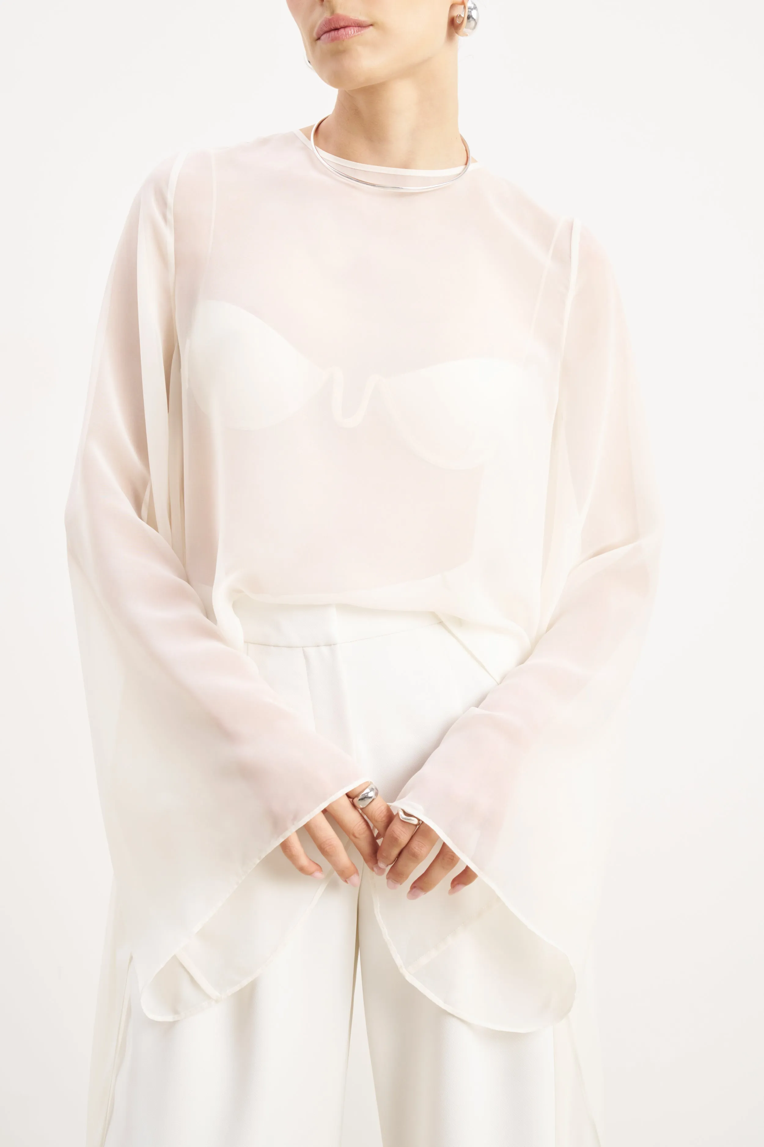 Sheer Chiffon Cape Blouse - Cream sold by Because of Alice product image thumbnail 4