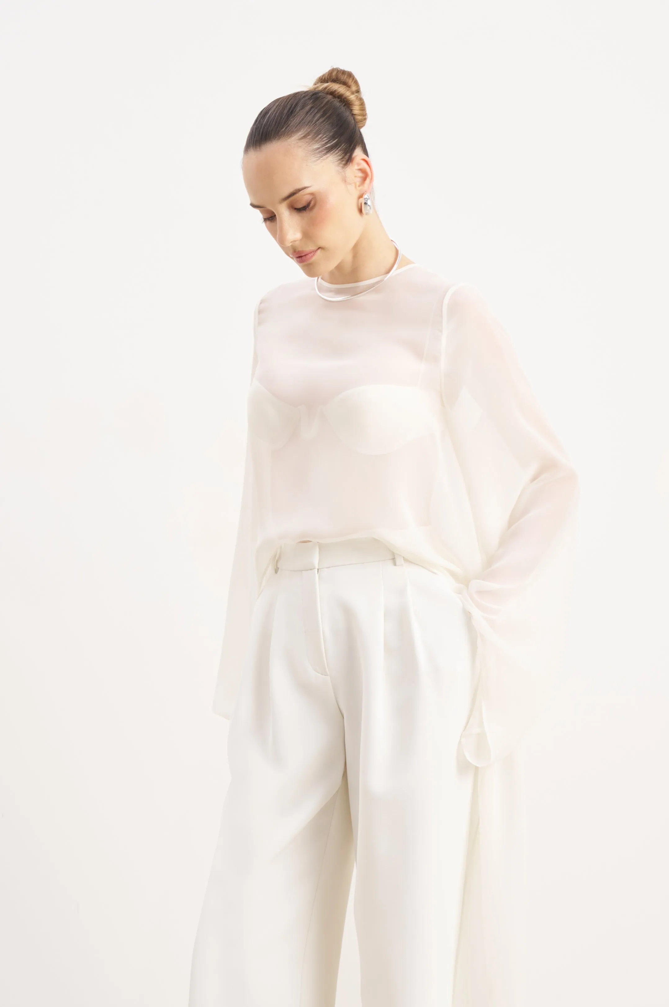 Sheer Chiffon Cape Blouse - Cream sold by Because of Alice product image thumbnail 5