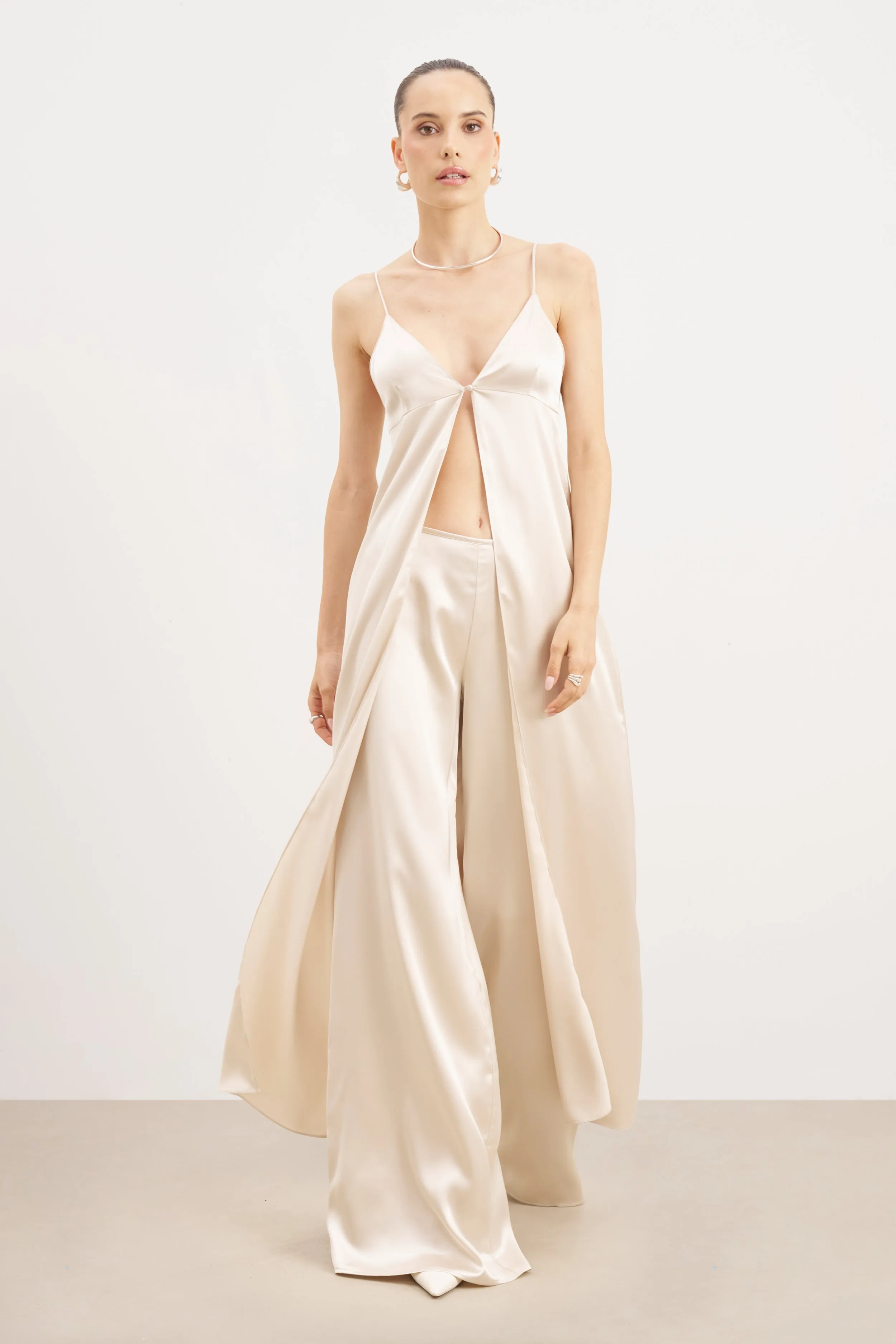 Satin V Neck Longline Camisole - Champagne sold by Because of Alice product image thumbnail 5