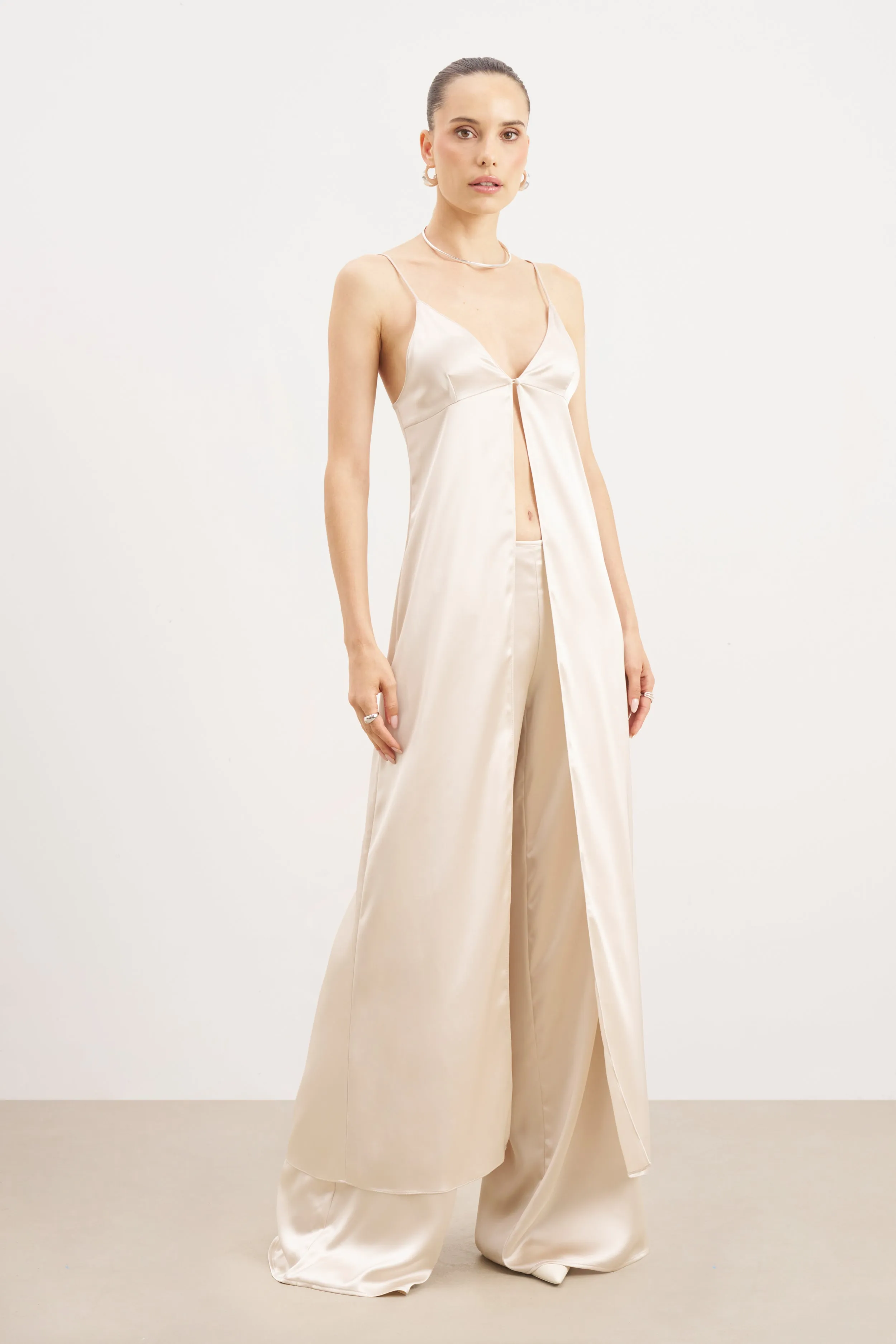 Satin V Neck Longline Camisole - Champagne sold by Because of Alice product image thumbnail 2