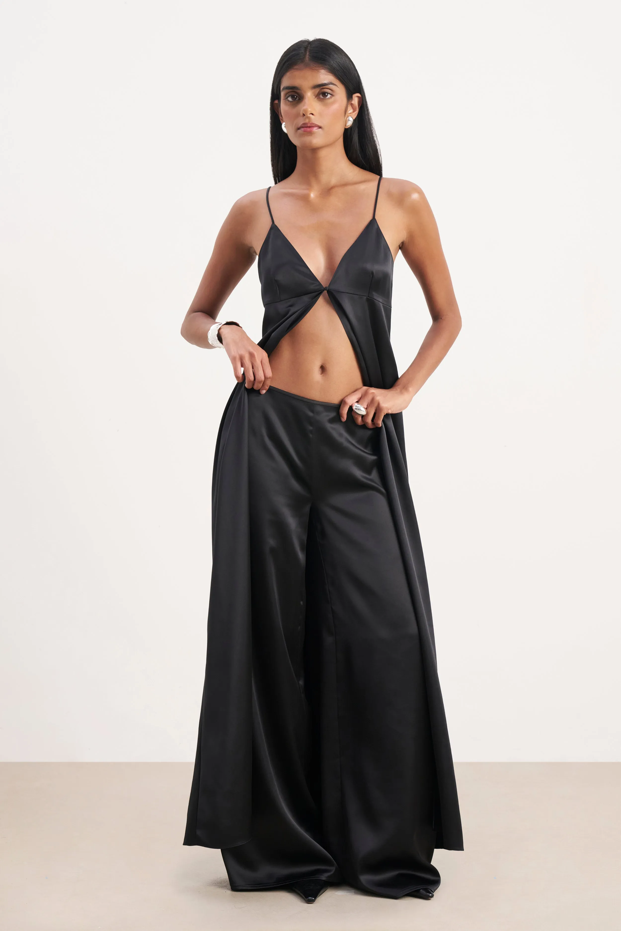 Satin V Neck Longline Camisole - Black sold by Because of Alice product image thumbnail 4