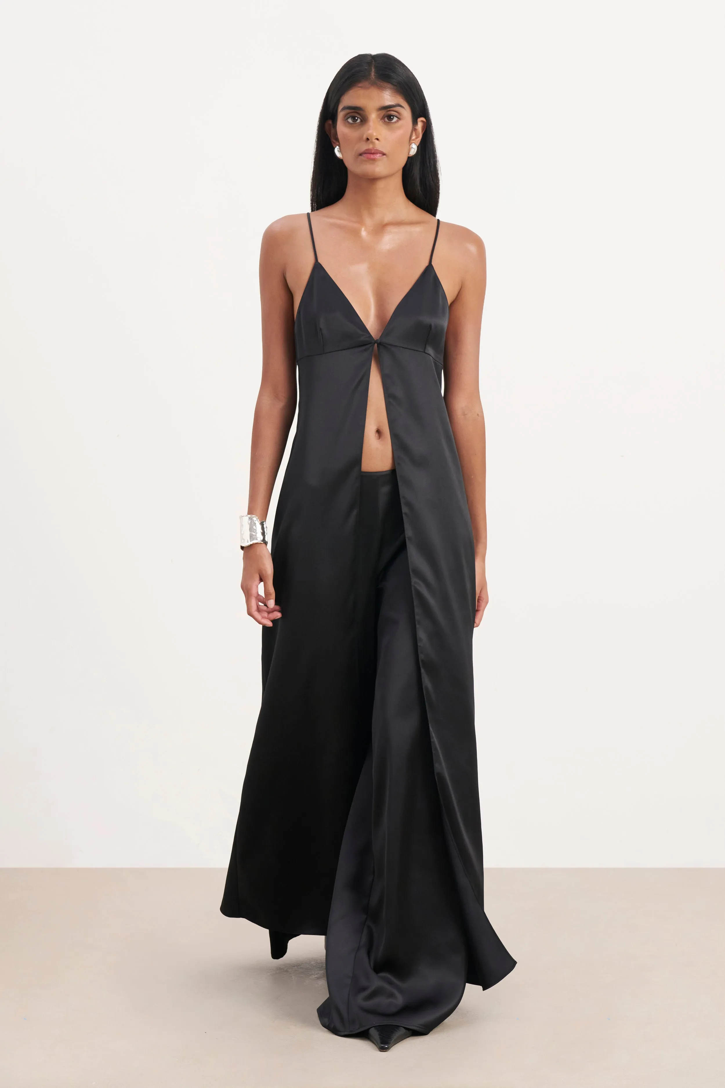 Satin V Neck Longline Camisole - Black sold by Because of Alice product image thumbnail 2