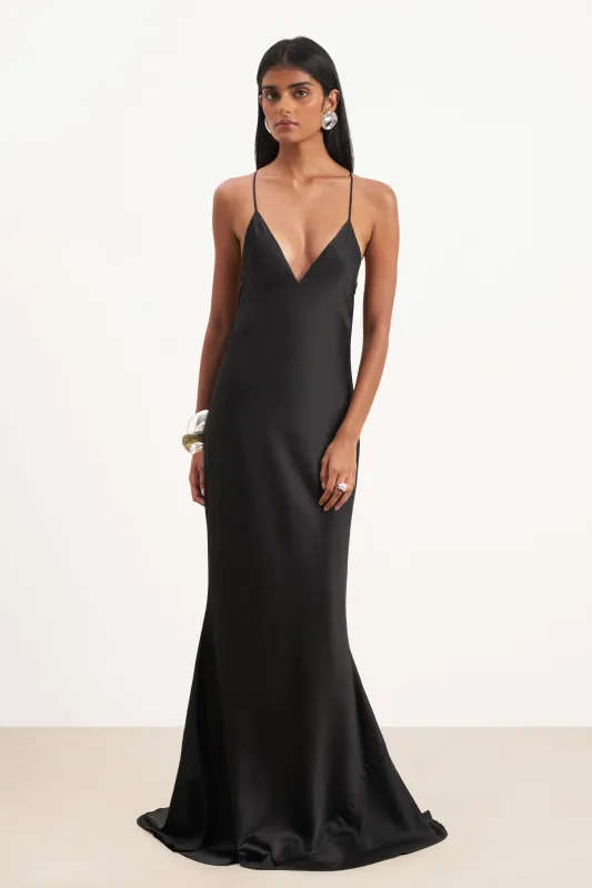 Satin Slinky Cowl Back Gown - Black sold by Because of Alice