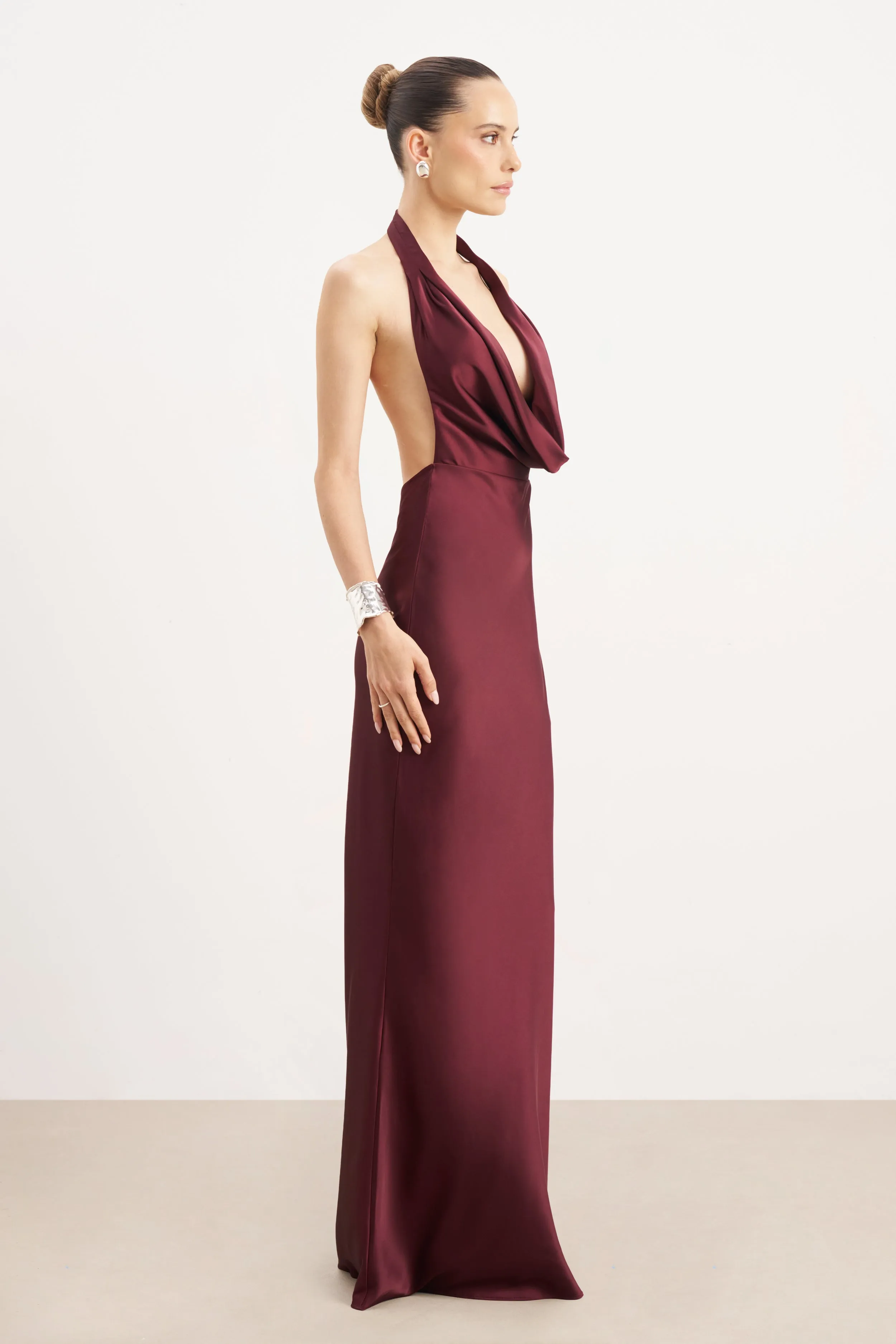 Satin Plunging Cowl Neck Maxi Dress - Mulberry sold by Because of Alice product image thumbnail 4