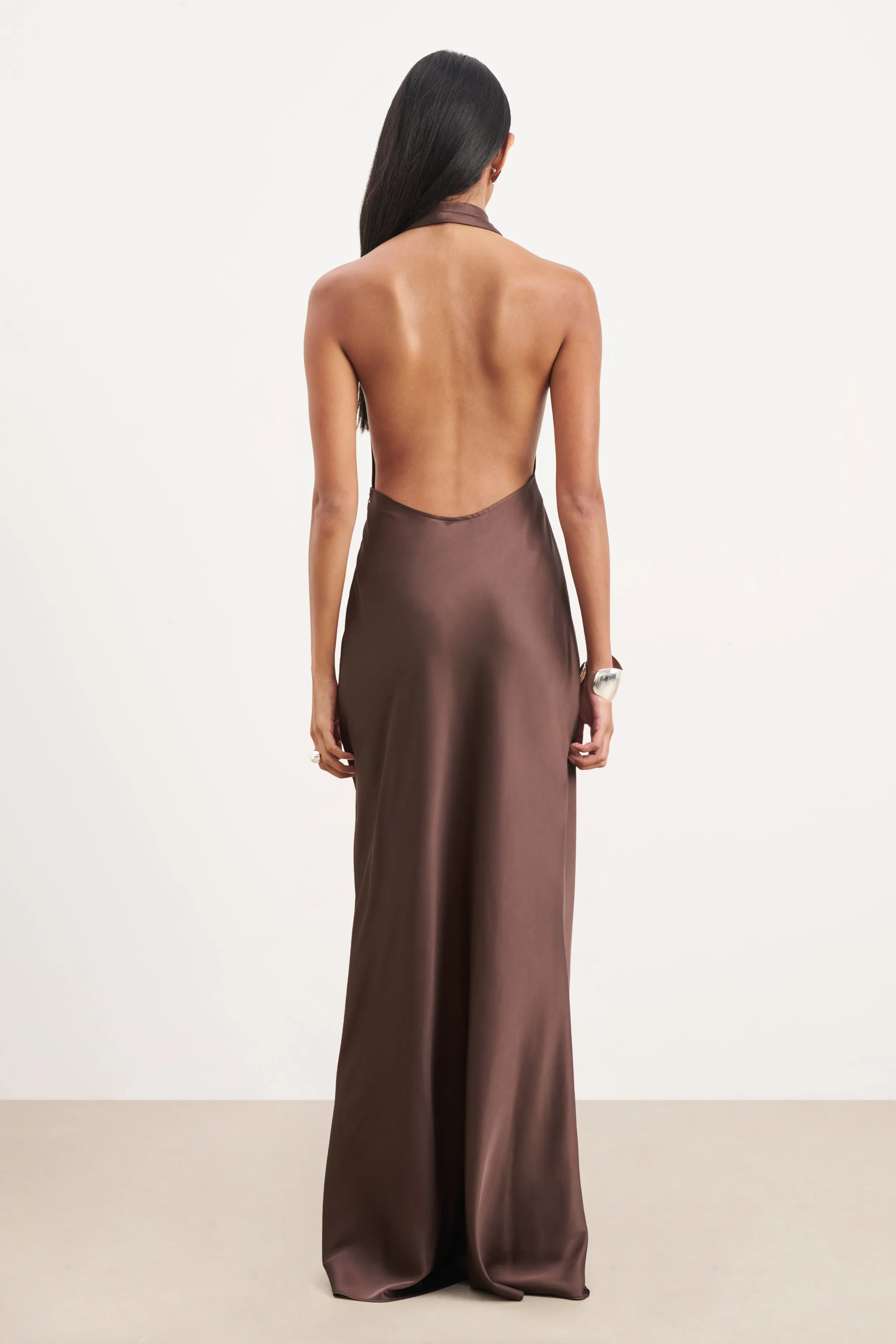 Satin Plunging Cowl Neck Maxi Dress - Carob sold by Because of Alice product image thumbnail 2