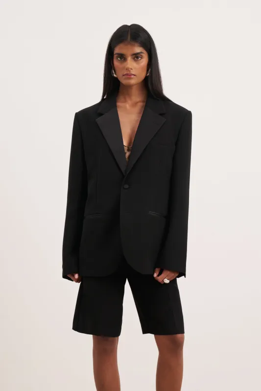Satin Detail Single Breasted Blazer - Black sold by Because of Alice