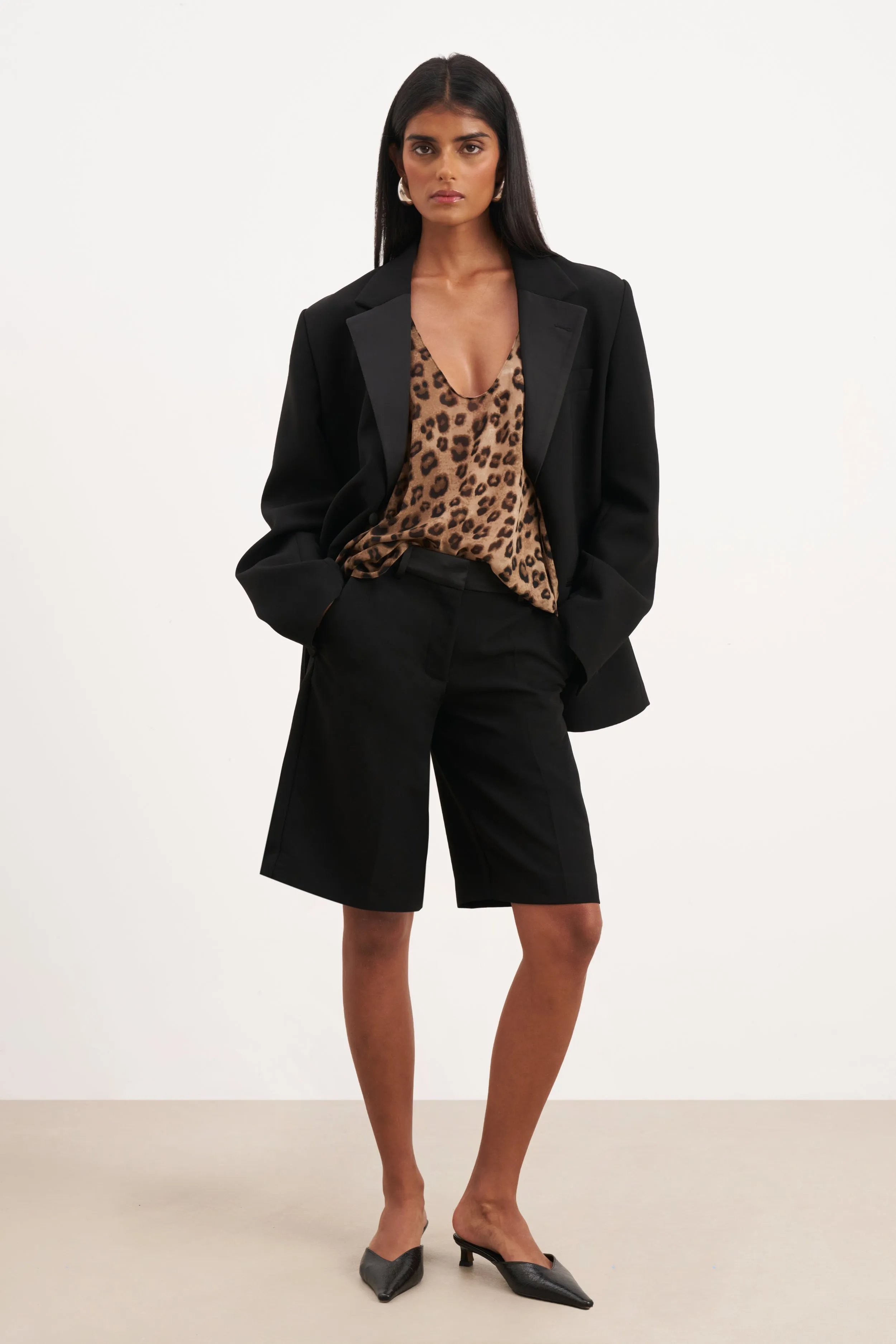 Satin Detail Longline Shorts - Black sold by Because of Alice