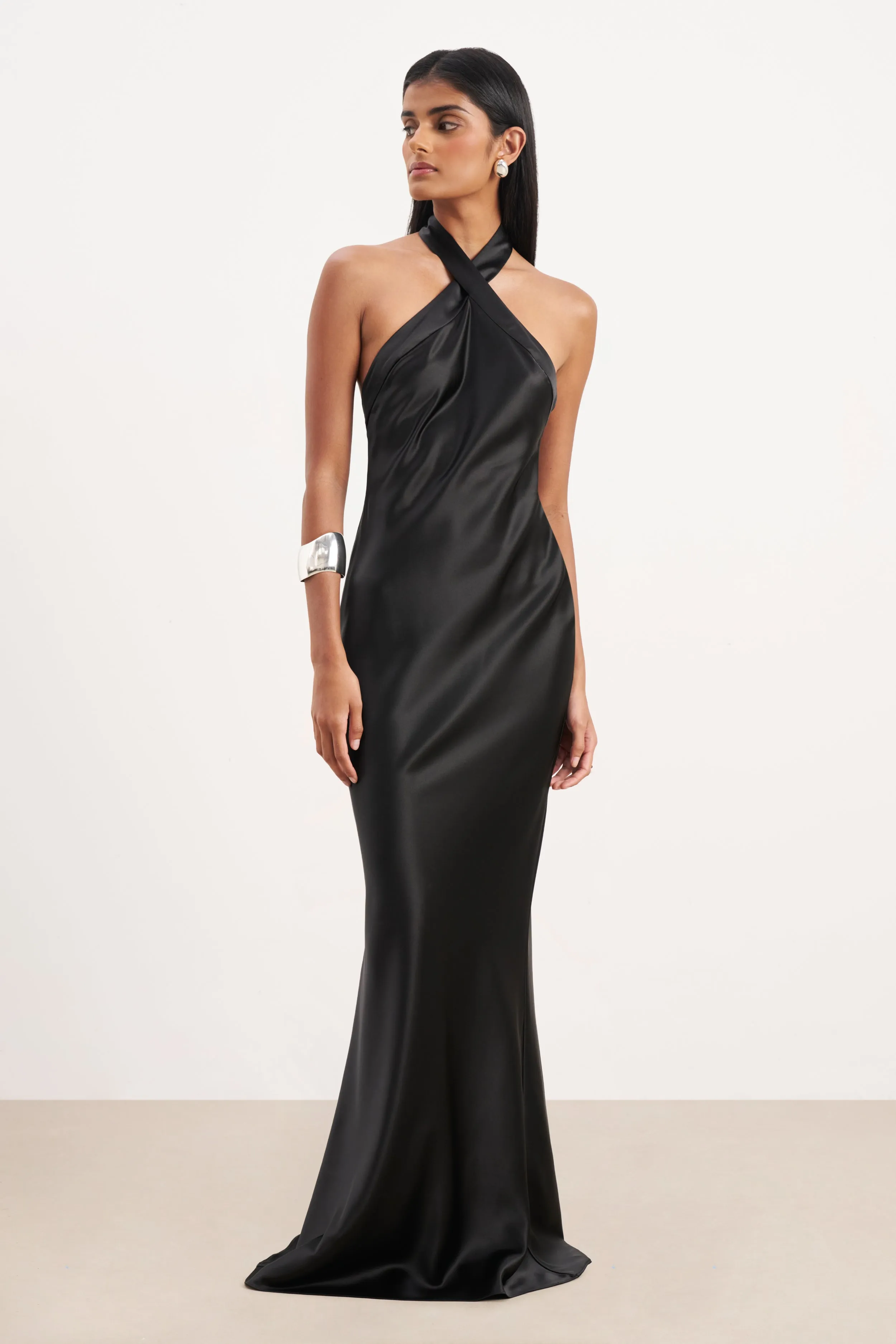 Satin Cross Strap Halter Gown - Black sold by Because of Alice product image thumbnail 3
