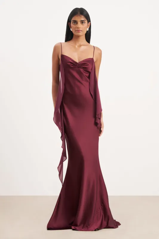 Ruched Bust Satin Slip Dress - Mulberry sold by Because of Alice