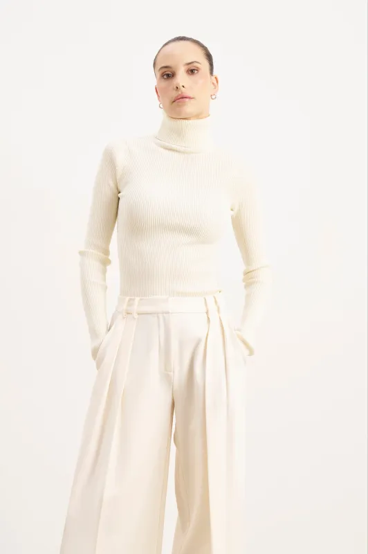 Ribbed Knit Turtleneck Jumper  - Cream sold by Because of Alice
