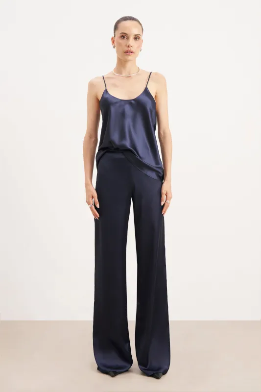 Formal Satin Straight Leg Trousers - Navy sold by Because of Alice