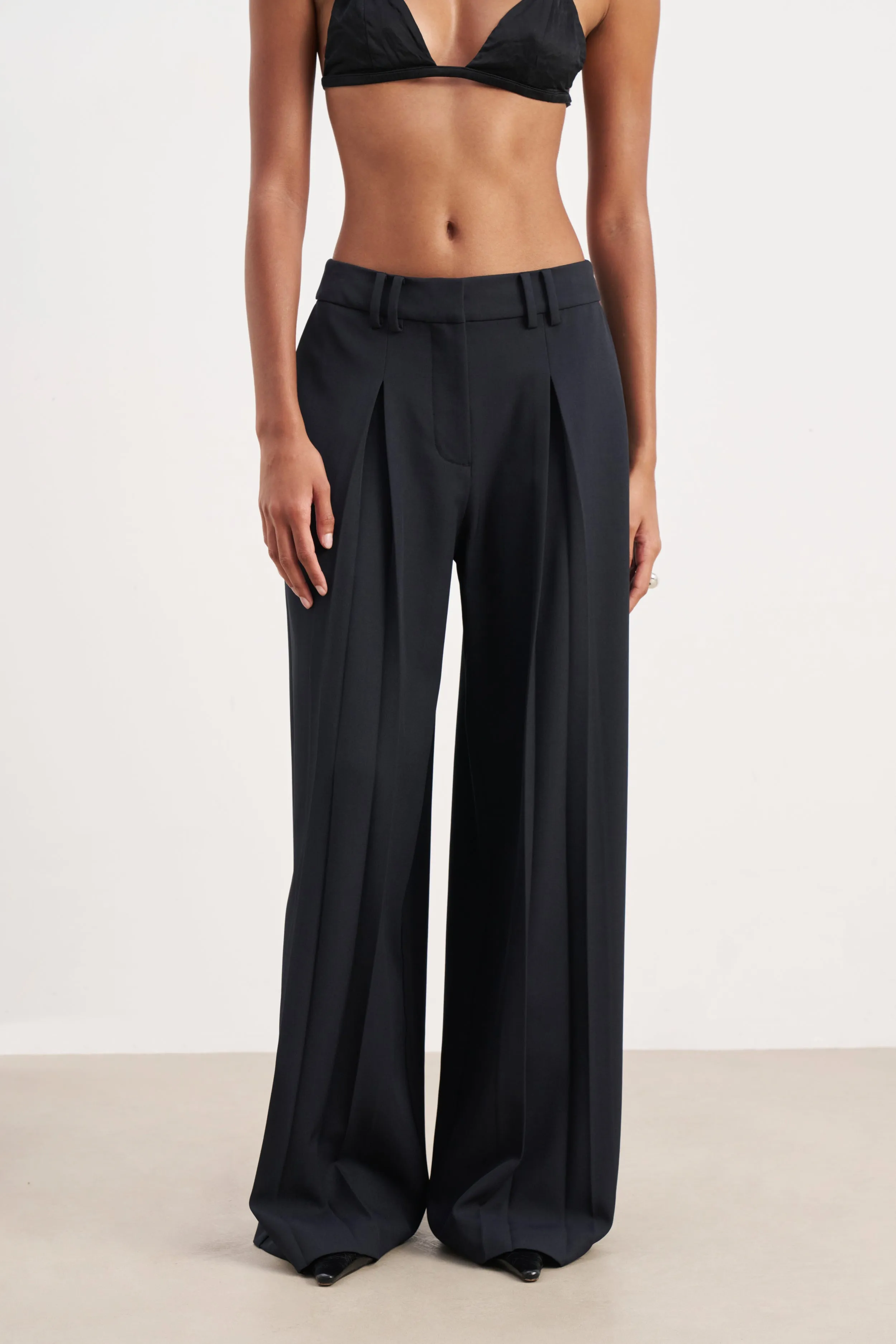 Box Pleat Tailored Wide Leg Trousers - Navy sold by Because of Alice product image thumbnail 4