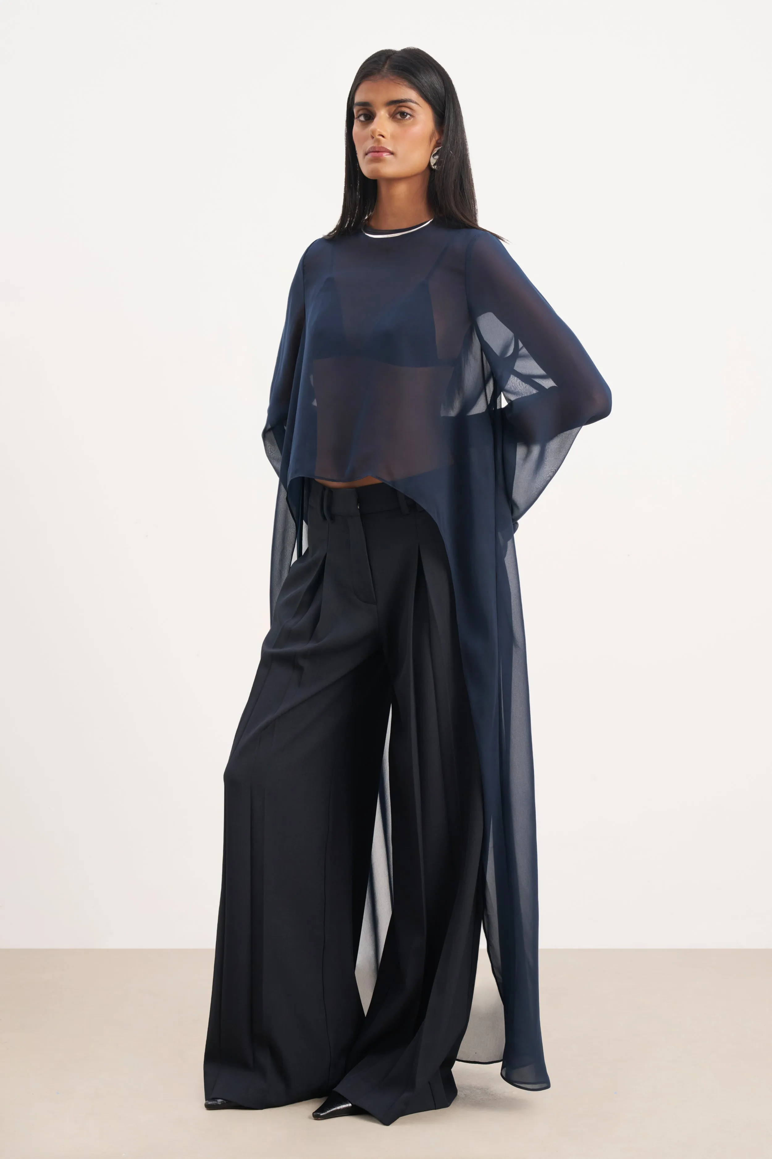 Box Pleat Tailored Wide Leg Trousers - Navy sold by Because of Alice product image thumbnail 5
