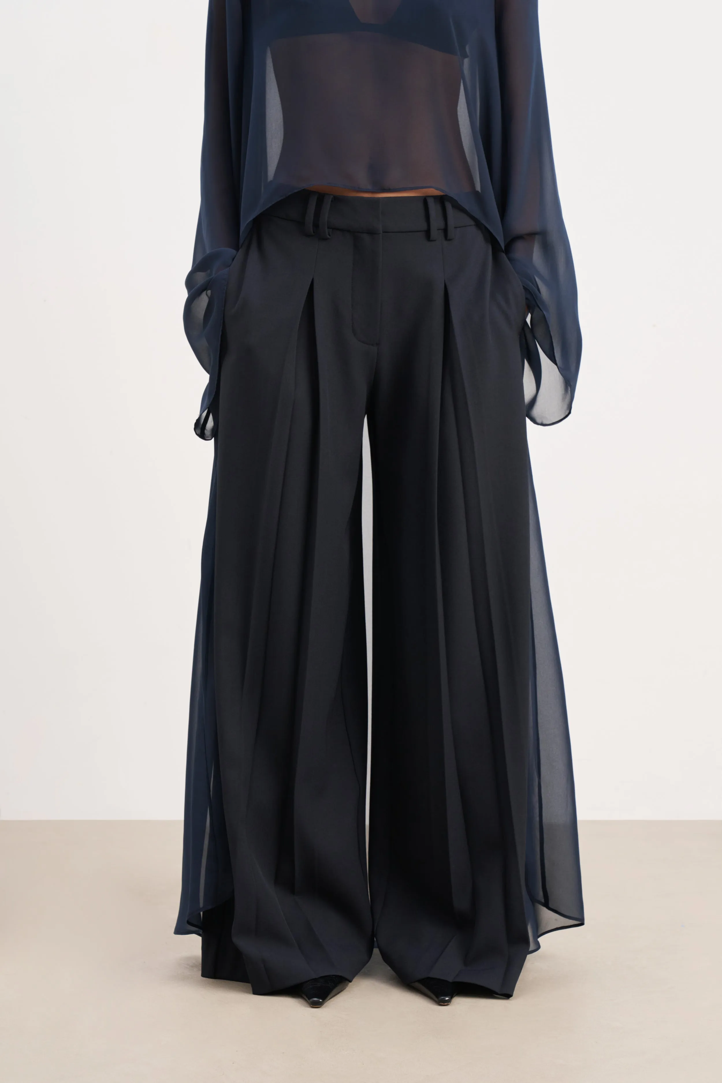 Box Pleat Tailored Wide Leg Trousers - Navy sold by Because of Alice product image thumbnail 2